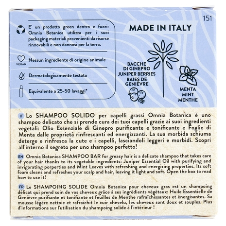 Omnia Botanica Shampoo Solido Capelli Grassi Bacche di Ginepro & Menta 50 g